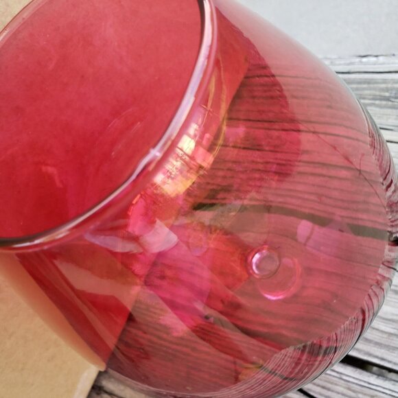 Large Vtg Hand Blown Red‎ Cranberry Glass Brandy Snifter Clear Stem - Picture 5 of 8
